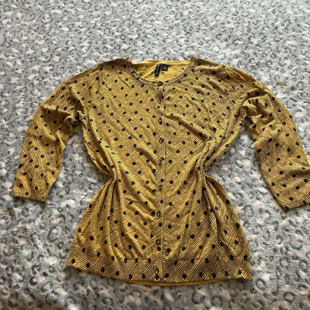 Relativity Sun Dot Core Sweater Cardigan Yellow Black Medium NWT
